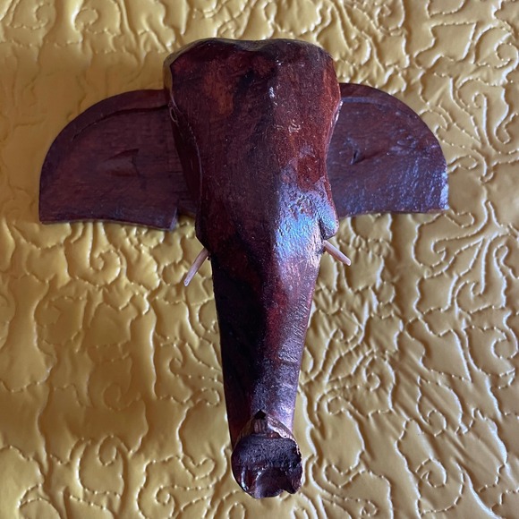 konark Other - Konark hand carved vintage wood Elephant head tusk Wall Hanging India  Decor Art